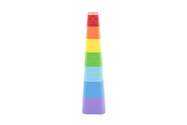 Kubus piramide stapelset kunststof vierkant gekleurd 7 stuks in zakje 12m+