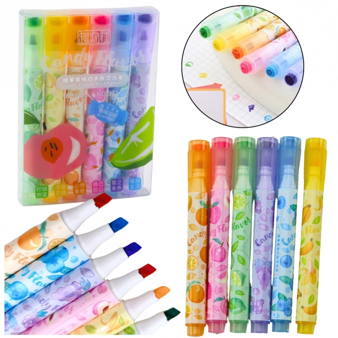 Kleurige fruitmarkeerstiften met stempel - set van 6 stuks