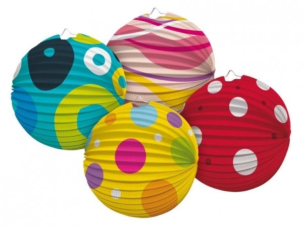 Lampion bol diameter 25cm 4 soorten in zak (zonder stokje) carnaval