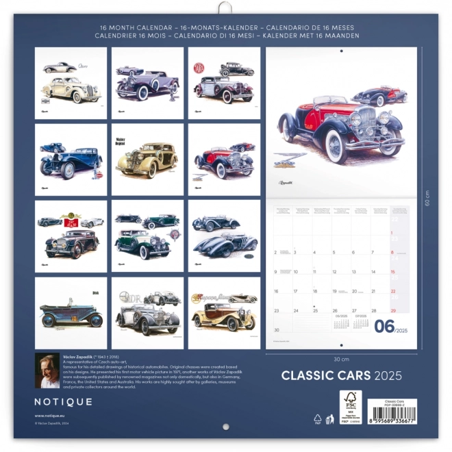 NOTIQUE Notitiekalender Classic Cars – Václav Zapadlik, 2025, 30 x 30 cm