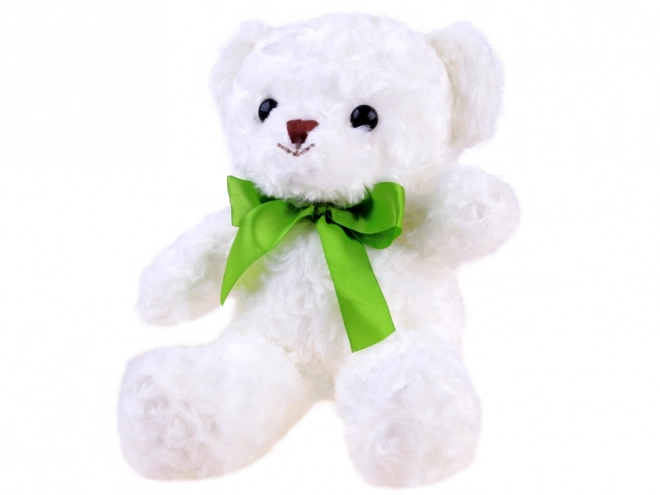 Pluchen witte teddybeer met groene strik 30 cm
