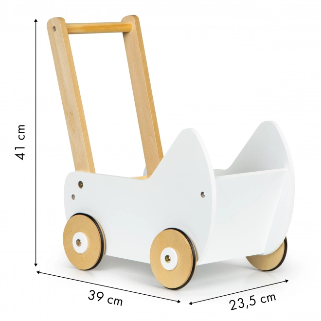 ECOTOYS Houten wagen voor poppen wit