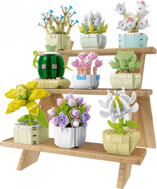Constructieset bloemen in bloempotten, 9 modellen, 854 stukjes