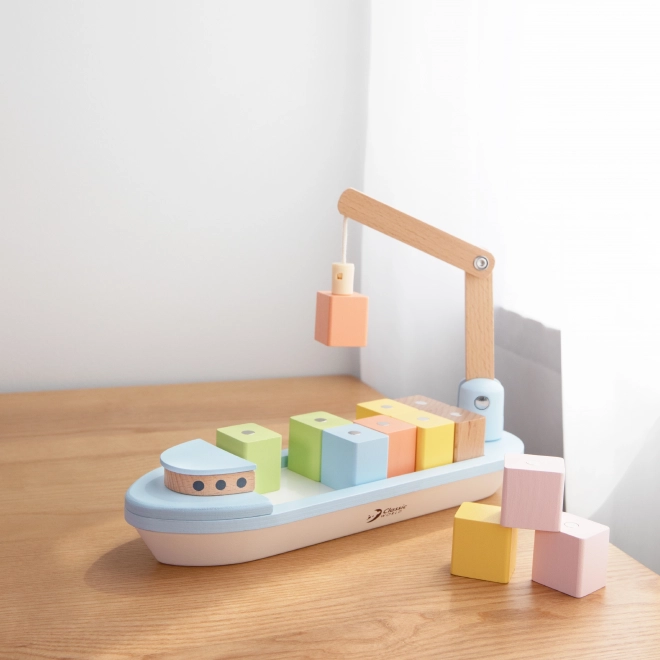 Vrachtschip met magnetische blokken en kraan voor peuters