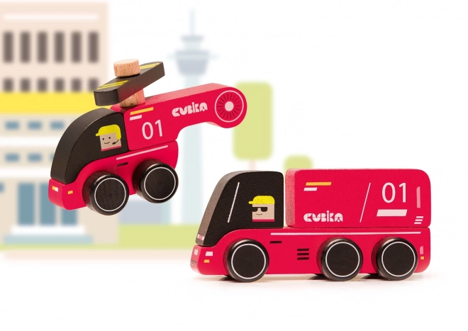 CUBIKA 15559 Brandweerman - houten speelgoedauto met helikopter