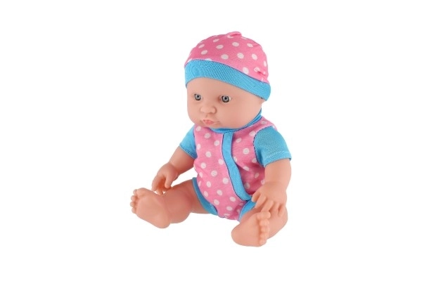 Baby/pop hard lichaam plastic 25 cm op batterijen met geluid 3 soorten in plastic tasje 13x28x7cm