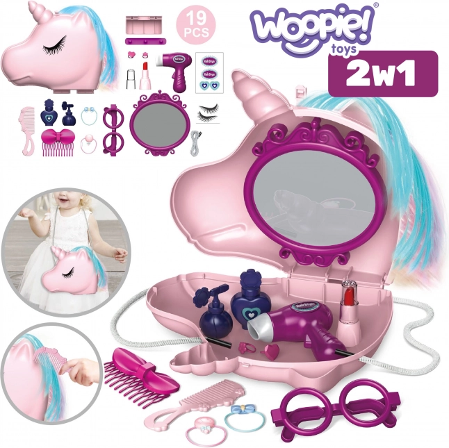 kinderkaptafel 2-in-1 beauty salon in handtas eenhoorn woopie