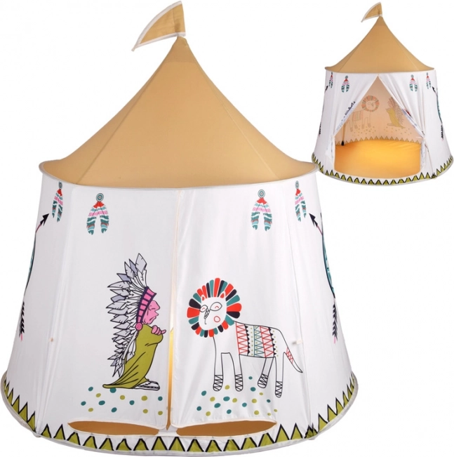 rond kinder tipi met ramen en gordijnen