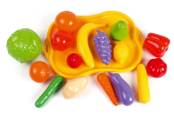 Plastic set fruit en groenten met dienblad
