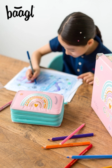 BAAGL School etui driedelig Roze Regenboog