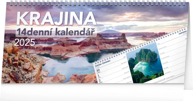 NOTIQUE Bureaukalender Landschap 2025 – 14-daags, 33 x 14,5 cm