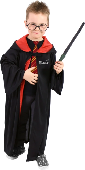 Kinder tovenaarscape met capuchon, zwart-rood, 3–7 jaar (104–136 cm)