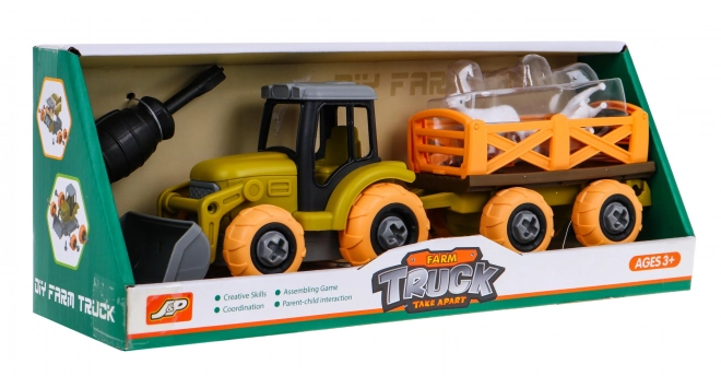 Demontabele tractor met lepel en aanhanger + schroevendraaier + schaap Speelgoed voor kinderen 3+