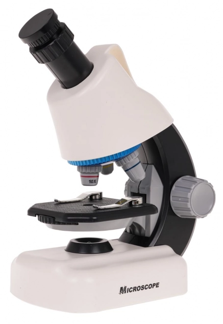 Witte microscoop + reageerbuizen en accessoires