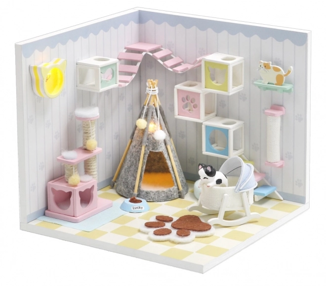 Negentien miniatuurhuisjes gezellige badkamer/Kattenhuis Miauw