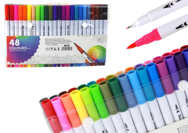 Set van dubbelzijdige potloden 48 stuks in organizer in verschillende kleuren
