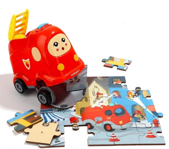 TOP BRIGHT Houten puzzel met speelgoed: Brandweerauto 24 stukjes