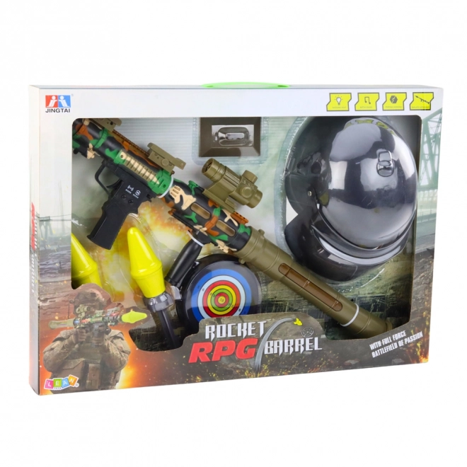 Militaire set met RPG bazooka en beschermende helm