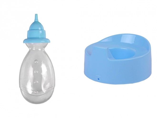 Poppenbaby op potje met blauwe strik