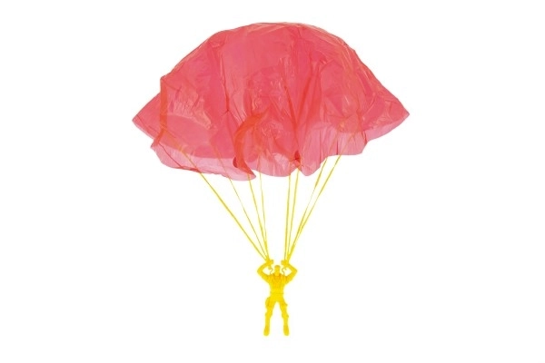 Parachutist figuur met parachute vliegend 9cm 2 kleuren op kaart