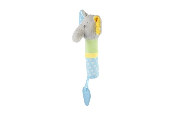 Piepgeluidje/knaagspeeltje olifant pluche 23cm op kaart in zak 0+