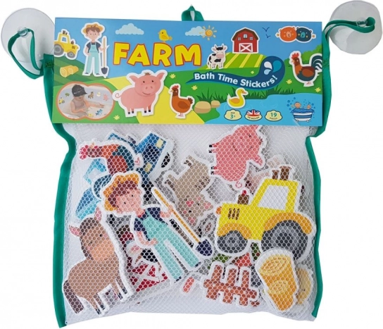 Schuimrubberen badstickers Boerderij met opbergnet