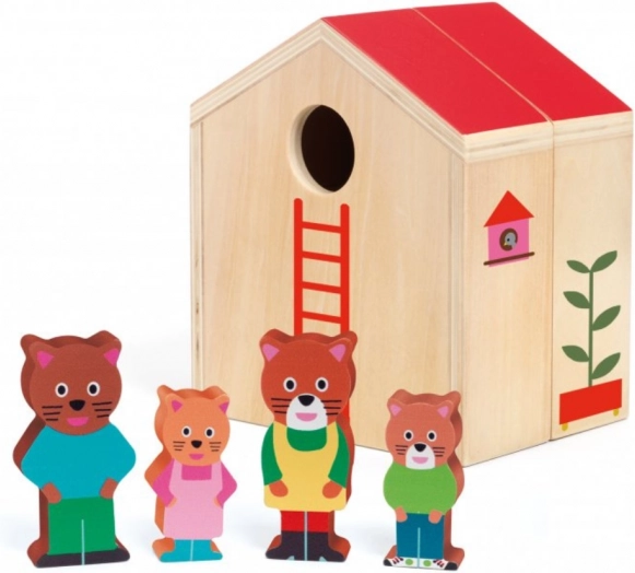 Houten huisje voor kattenfamilie DJECO
