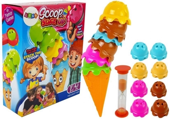IJsje in een hoorntje Kleurrijk arcade spel met een piramidetoren voor het hele gezin