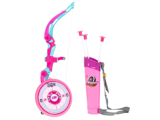 Roze boog met pijlen en doelwit