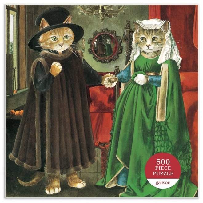 GALISON Vierkante puzzel Meowsterpiece: Arnolfini huwelijk 500 stukken