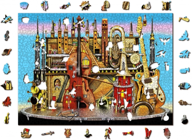 Houten dubbelzijdige puzzel WOODEN CITY Muzikaal kasteel 2-in-1, 1010 stukjes