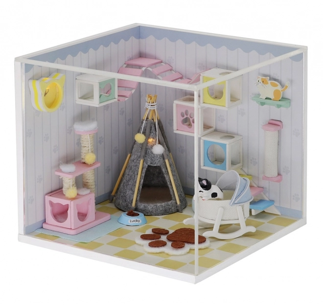 Negentien miniatuurhuisjes gezellige badkamer/Kattenhuis Miauw