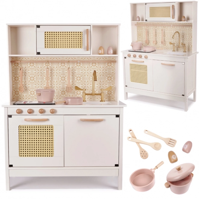 Kinder retro houten keuken met accessoires Boho