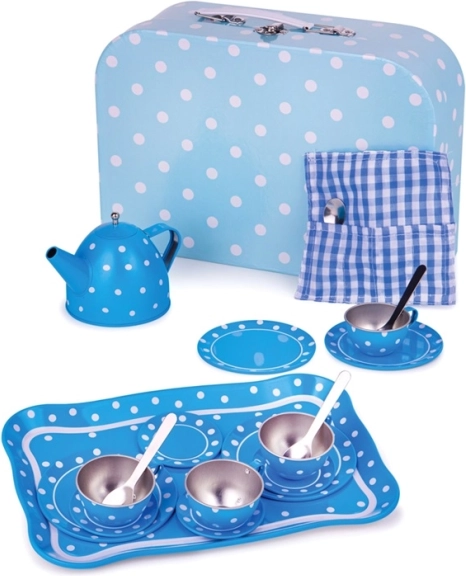 Blauwe theeset met stippen BIGJIGS TOYS