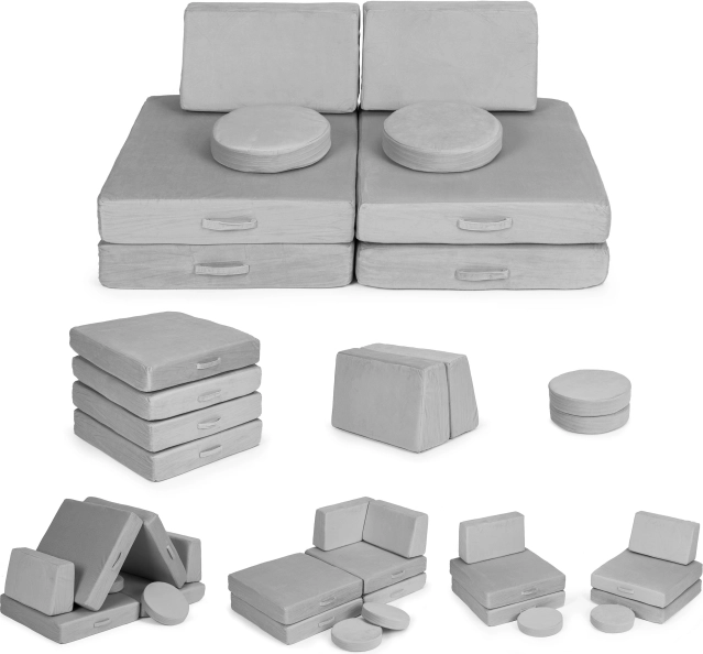 grote, opvouwbare modulaire kinderbank, 8 zachte kussens – grijs ECOTOYS