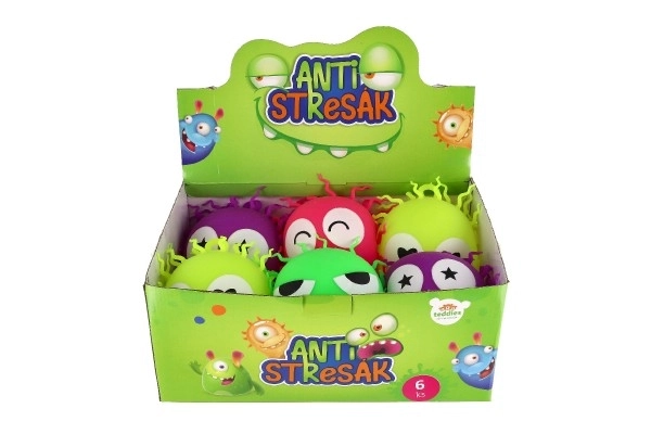 Harpige, antistress bal met haar knijpen, siliconen 14cm op batterijen met licht 4 kleuren in zak 6 stuks in doos