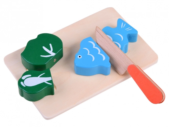 Grote set houten magnetische dozen voor het snijden van groenten en fruit ZA4121