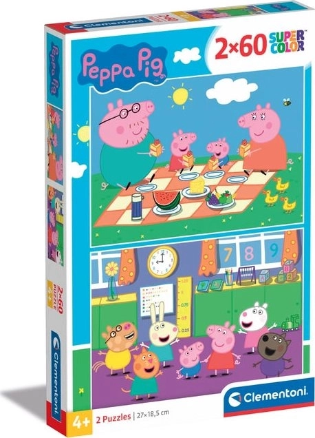 Puzzel 2 x 60 stukjes Super Kleur Peppa Pig