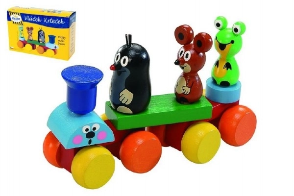 Trein Krtek hout 15cm in doosje