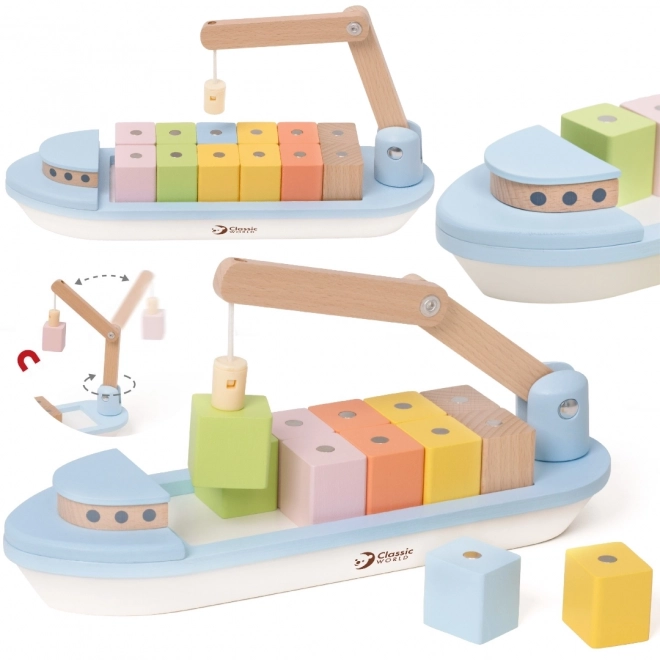 Vrachtschip met magnetische blokken en kraan voor peuters
