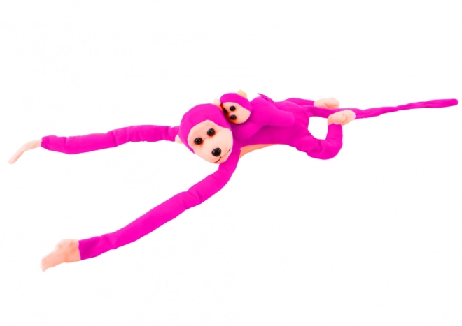 Plooierige aap met jong in roze kleur 90 cm