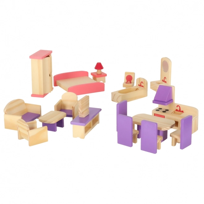 Houten meubels voor poppenhuis paars
