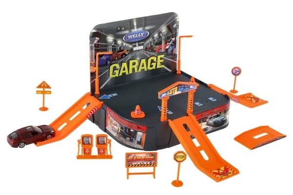 Speelgoedgarage met auto Welly Porsche
