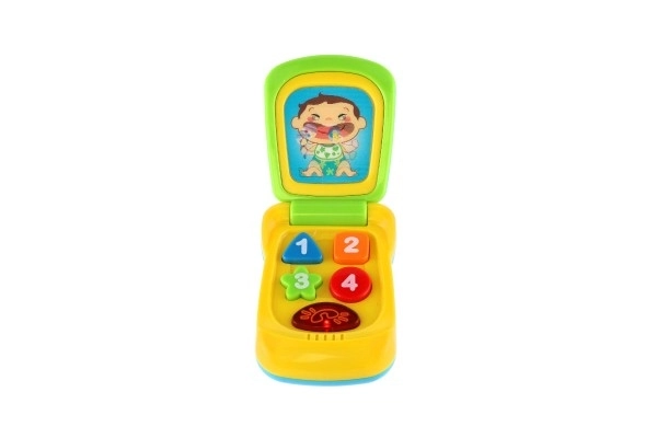 Mobiele telefoon plast 14cm op batterijen met geluid en licht op kaart 11x20x5,5cm 18m+