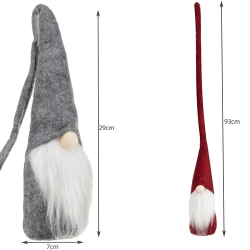 Grijze en rode staande kabouter 29 cm - 2 stuks