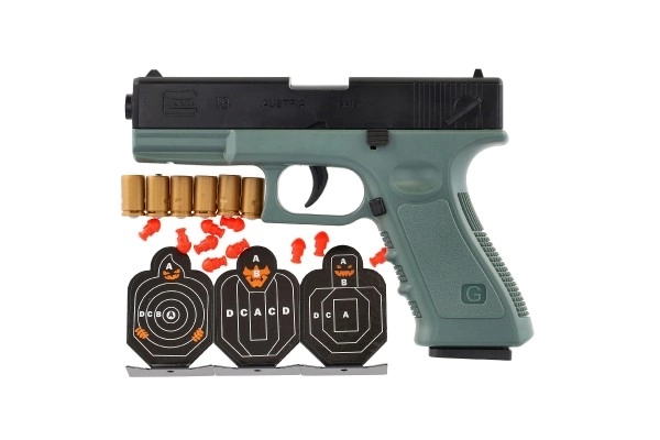 Pistool met schuimrubber kogels en doelen