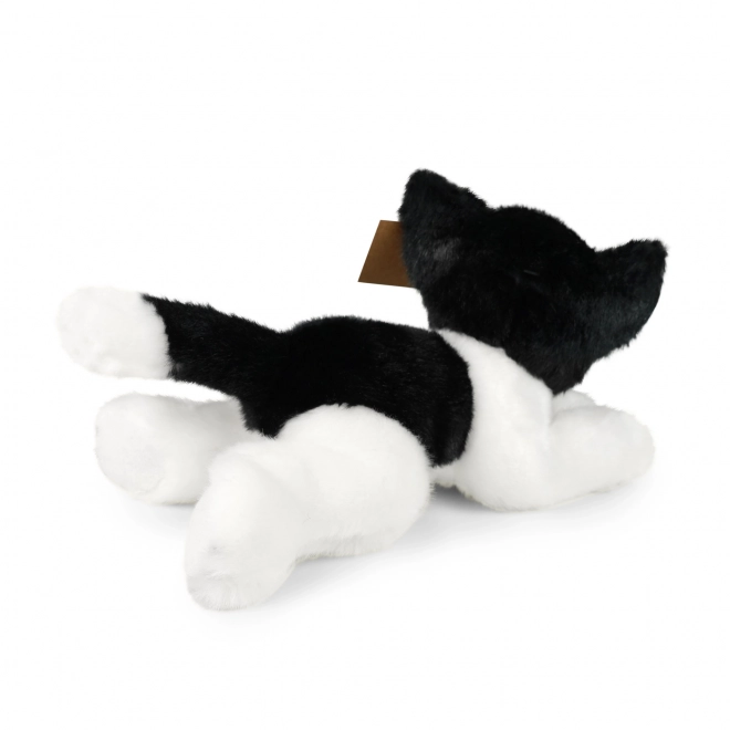 Pluche kat wit-zwart liggend 16 cm ECO-VRIENDELIJK