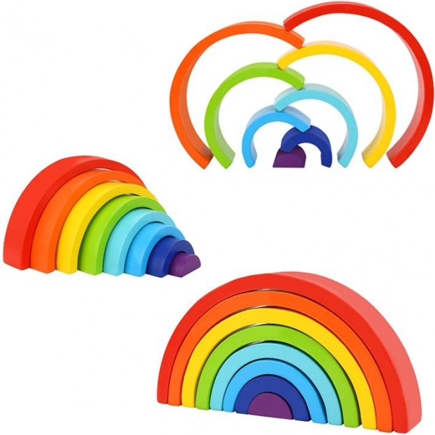 Houten regenboog TOOKY TOY – creatieve Montessori stapelpuzzel met 8 bogen