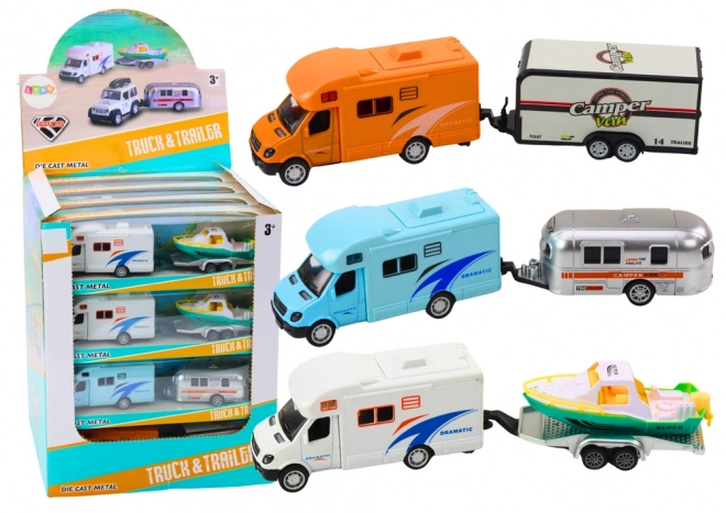 Speelgoed Off-road Auto Met Boot of Caravan Metalen Aandrijving