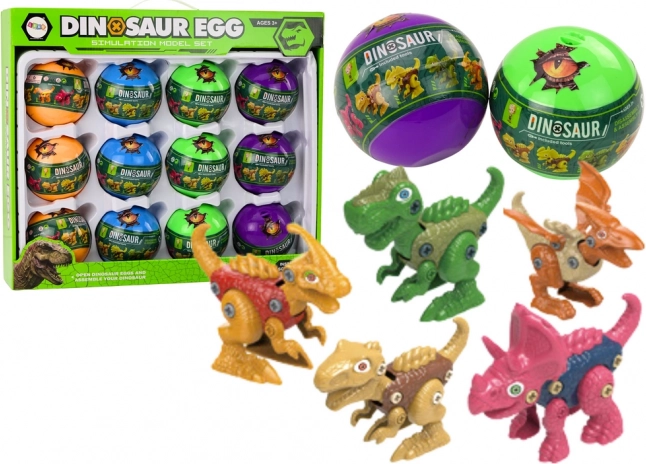 Set schroefbare dinosaurus-eieren, 12 stuks, kleurrijk